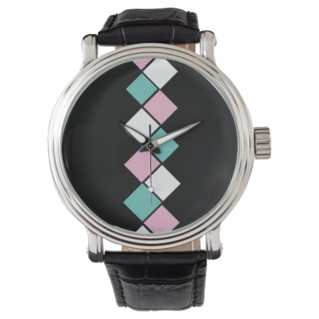 Harlequin Watch (Black, Aqua & Pink) (Front)