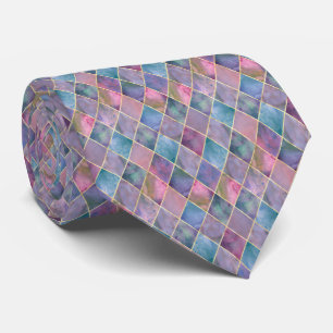 Harlequin Watercolor Diamond Geometric Pattern Tie