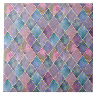 Harlequin Watercolor Diamond Geometric Pattern Tile