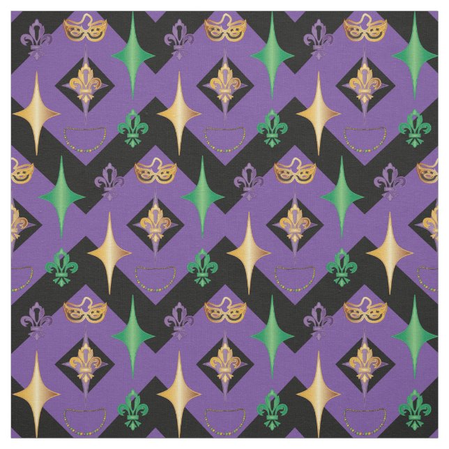 Harlequins Beads Mask Fleur de Lis Mardi Gras Fabric (Swatch)
