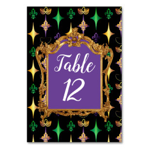 Harlequins Beads Mask Fleur de Lis Mardi Gras Table Number