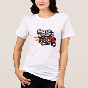 Harley Davidson Flaming Veteran Biker Skull Motor Tri-Blend Shirt