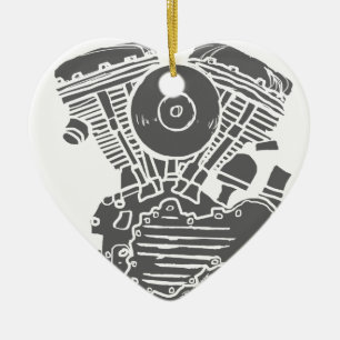 Harley Panhead Motor Drawing Ceramic Tree Decoration