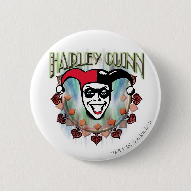 Harley Quinn - Face and Logo 6 Cm Round Badge (Front)