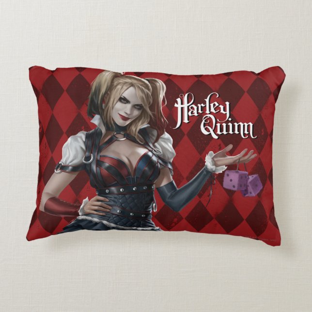 Harley Quinn With Fuzzy Dice Decorative Cushion (Back)
