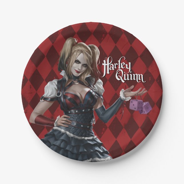 Harley Quinn With Fuzzy Dice Paper Plate (Front)