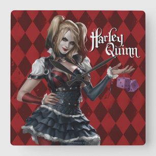 Harley Quinn With Fuzzy Dice Square Wall Clock