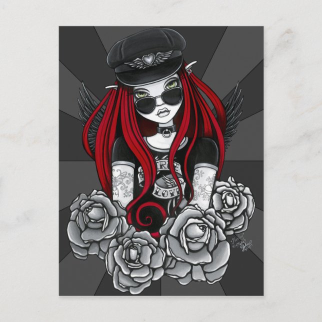 Harley Red Tattoo Biker Rose Angel Postcard (Front)