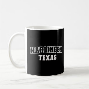 Harlingen Texas Black White Athletic Lettering Coffee Mug