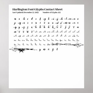 Harlington Font Glyphs Contact Sheet Poster
