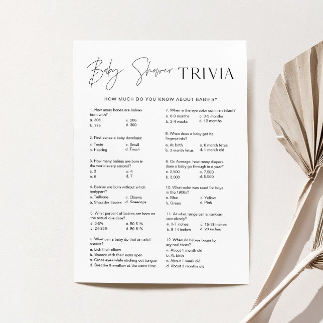 HARLOW Baby Trivia Baby Shower Game Card (Creator Uploaded)