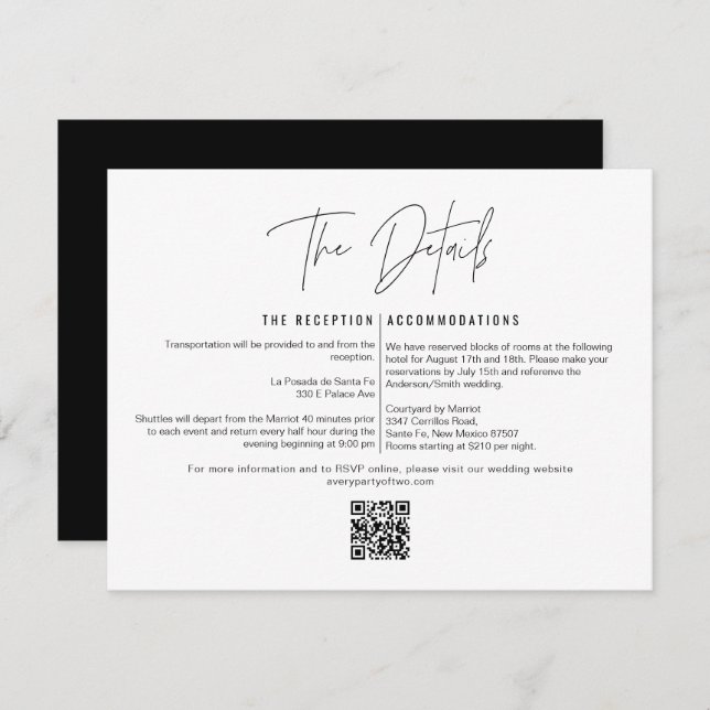 HARLOW Bold Modern QR Code Wedding Details Card (Front/Back)