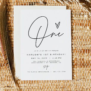 HARLOW Edgy Modern Minimalist ONE 1st Birthday Invitation