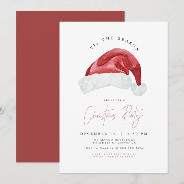 HARLOW Modern Minimalist Santa Hat Christmas Party Invitation (Front/Back)