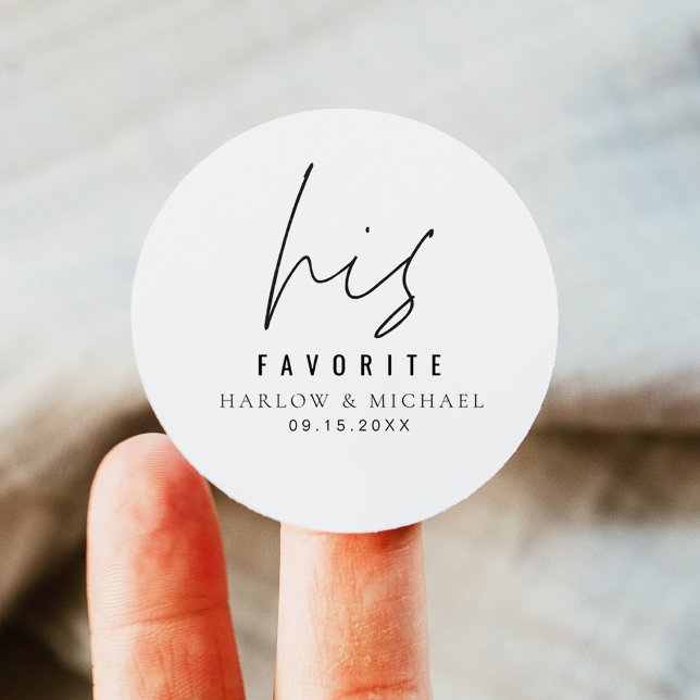 HARLOW Modern Minimalist Wedding His Favourite Classic Round Sticker (Creator Uploaded)