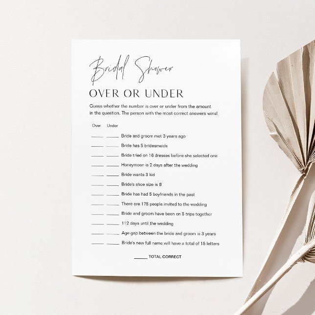 HARLOW Over Or Under Bridal Shower Game Card (Creator Uploaded)