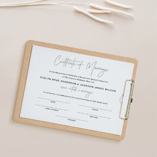 HARLOW Wedding Certificate Of Marriage 8.5x11 Poster