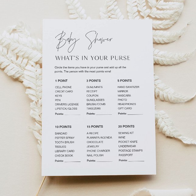 HARLOW Whats In Your Purse Baby Shower Game Card (Creator Uploaded)