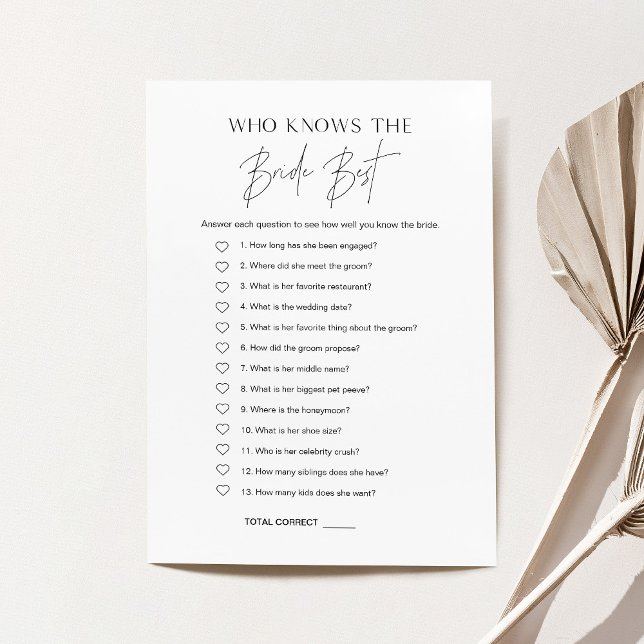 HARLOW Who Knows the Bride Bridal Shower Game Card (Creator Uploaded)