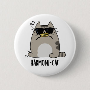 Harmoni-cat Cute Harmonica Cat Pun 6 Cm Round Badge