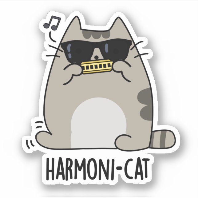 Harmoni-cat Funny Harmonica Cat Pun  (Front)