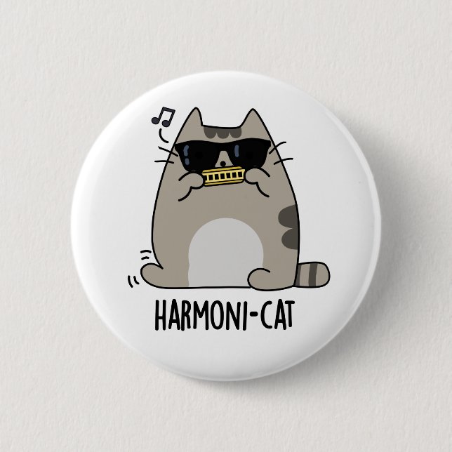 Harmoni-cat Funny Harmonica Cat Pun  6 Cm Round Badge (Front)