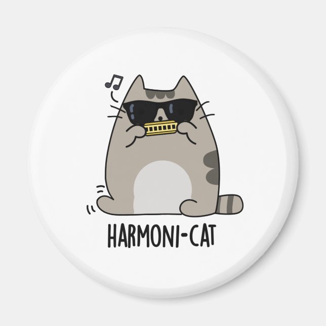 Harmoni-cat Funny Harmonica Cat Pun Magnet (Front)