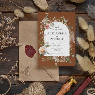 Harmonia Autumn Floral   Boho Orange Rust Wedding Invitation