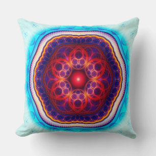 Harmonic fractal blue mandala cushion