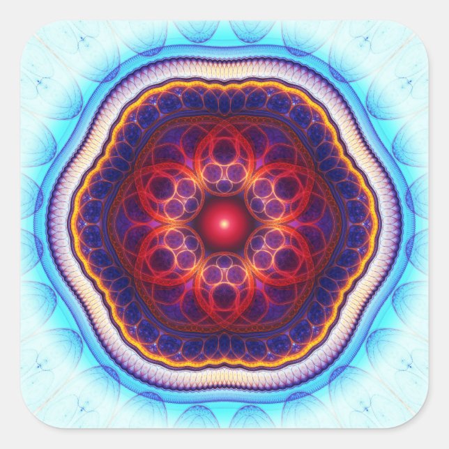 Harmonic fractal red blue mandala square sticker (Front)