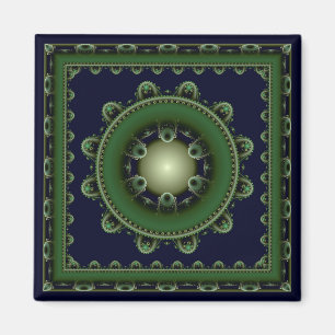 Harmonic green framed mandala magnet