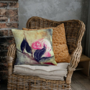 Harmonic Pink Flowers Black Leaves Abstract Cushion