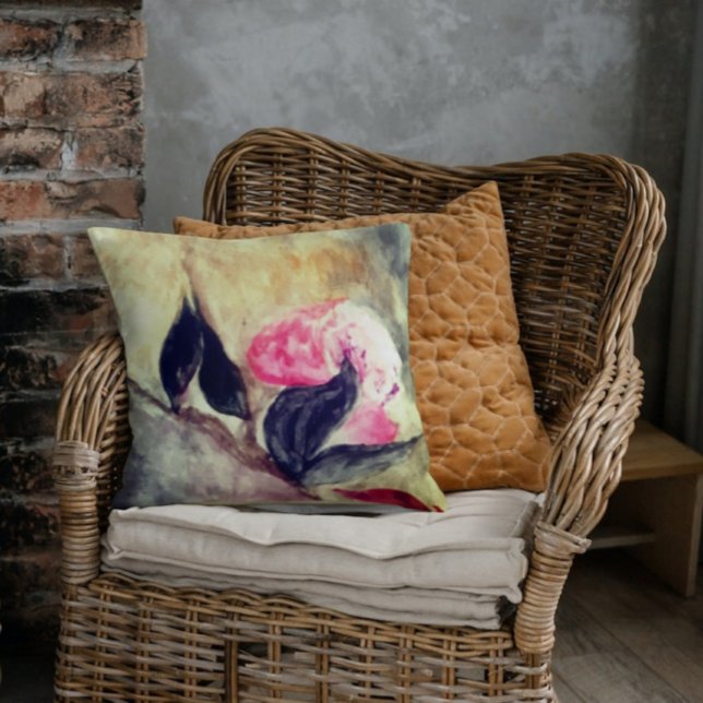 Harmonic Pink Flowers Black Leaves Abstract Cushion (Creator Uploaded)