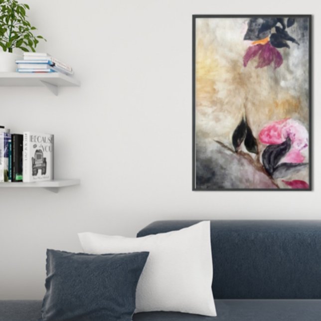 Harmonic Pink Flowers Black Leaves Abstract Poster (Creator Uploaded)