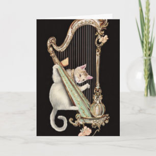 Harmonic Whiskers – Cat & Harp Greeting Card
