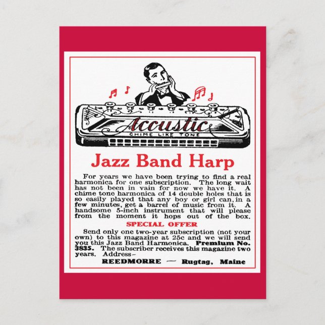 Harmonica Ad Postcard (Front)
