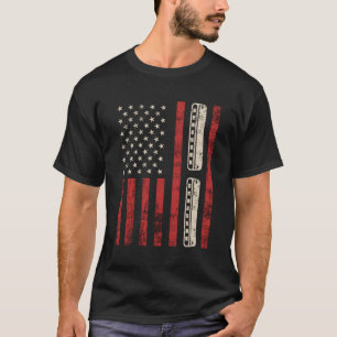Harmonica American Flag Patriotic Harmonica Player T-Shirt
