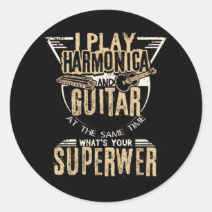 Harmonica And Guitar Classic Round Sticker