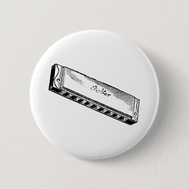 Harmonica/Blues Harp 6 Cm Round Badge (Front)