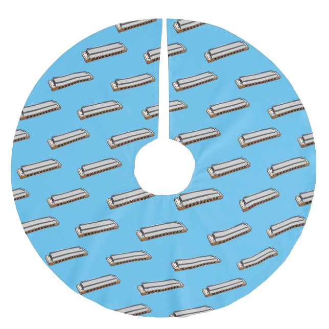 Harmonica cartoon illustration brushed polyester tree skirt (Front)