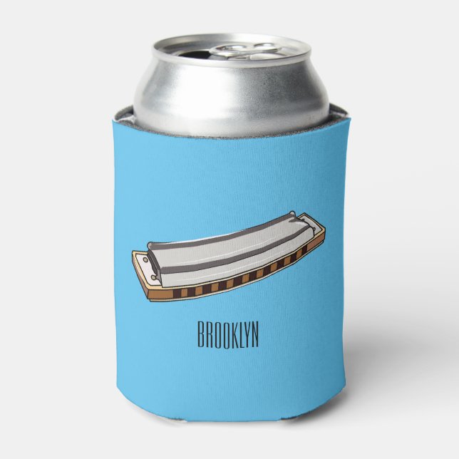 Harmonica cartoon illustration can cooler (Can Front)