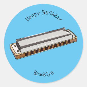 Harmonica cartoon illustration classic round sticker