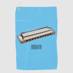 Harmonica cartoon illustration golf towel