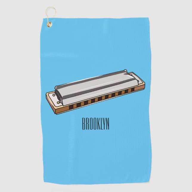 Harmonica cartoon illustration golf towel (Front)