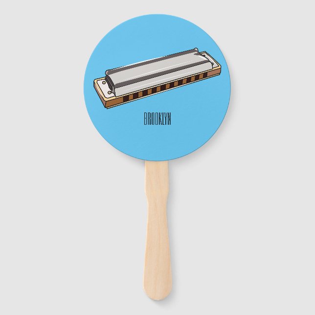 Harmonica cartoon illustration hand fan (Front)