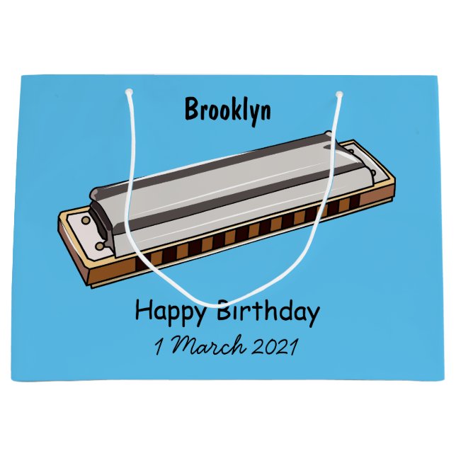 Harmonica cartoon illustration large gift bag (Front)