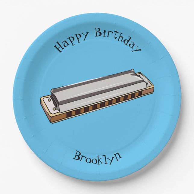 Harmonica cartoon illustration paper plate (Front)