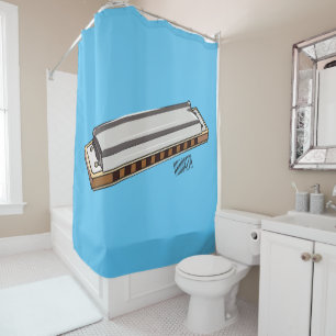 Harmonica cartoon illustration shower curtain