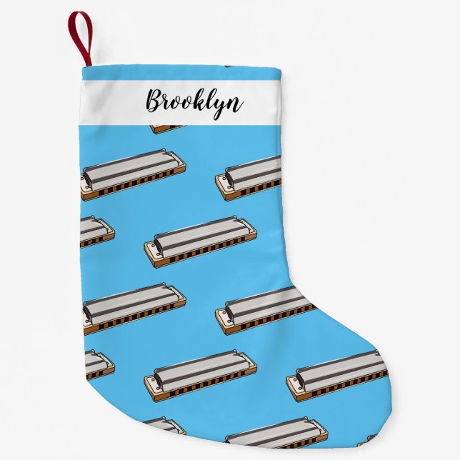 Harmonica cartoon illustration small christmas stocking (Front)