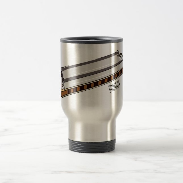 Harmonica cartoon illustration travel mug (Center)